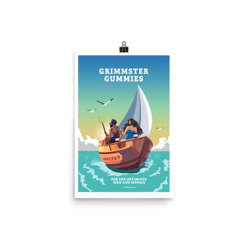 Grimmster Gummies Neptune and Mermaid Sailboat Poster - GRIMMSTER 