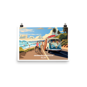 Grimmster Lifestyle Co. VW Van and Bike Beachside Poster