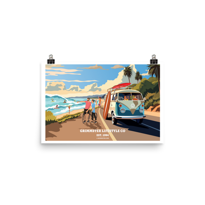Grimmster Lifestyle Co. VW Van and Bike Beachside Poster