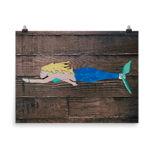 Load image into Gallery viewer, Mermaid Folk Art print on wood background - GRIMMSTER 
